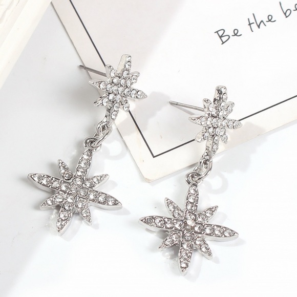 2/$20! Silver & Crystal Star-Drop Earrings - Picture 4 of 8